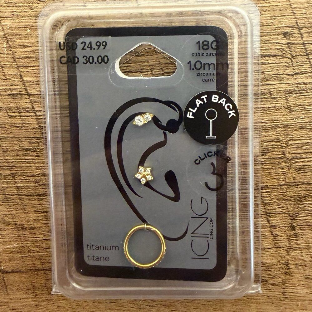 Icing set of gold-tone titanium flat back and hoop earrings